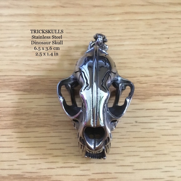 Sabre-Toothed Tiger Smilodon Big Cat Dinosaur Skull Stainless Pendant & Chain - Picture 11 of 13